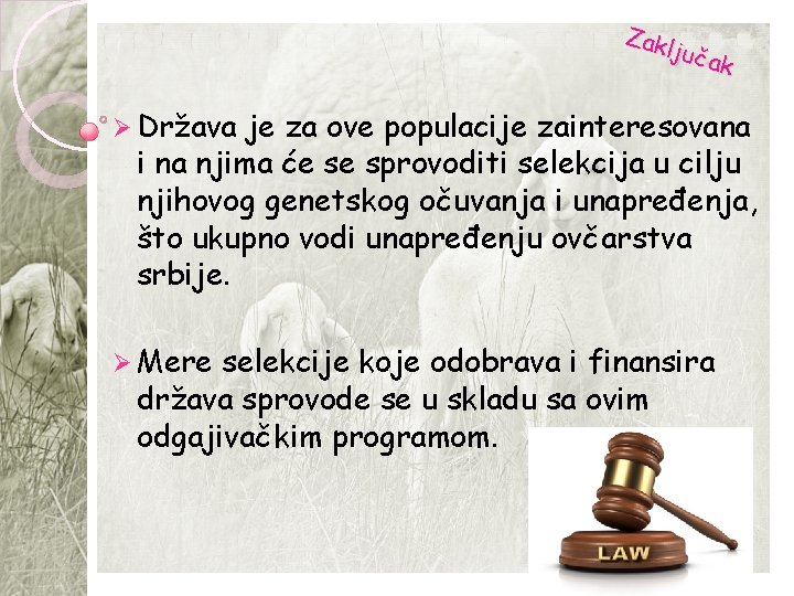 Zak ljuč ak Ø Država je za ove populacije zainteresovana i na njima će