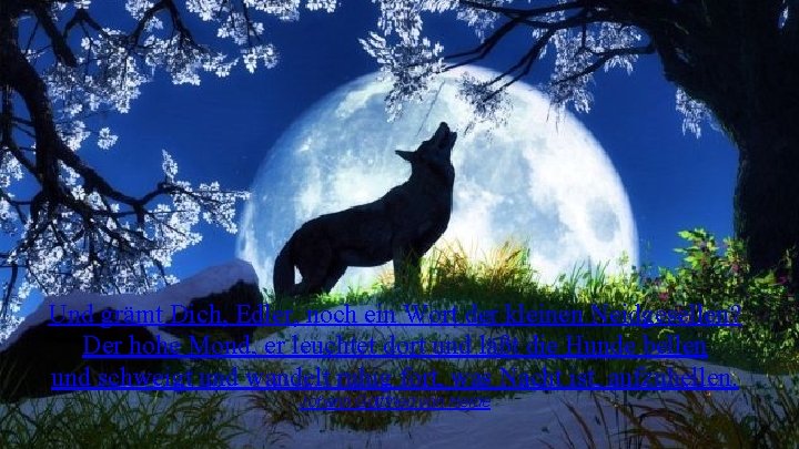 Und grämt Dich, Edler, noch ein Wort der kleinen Neidgesellen? Der hohe Mond, er Und grämt Dich, Edler, noch ein Wort der kleinen Neidgesellen? Der hohe Mond, er