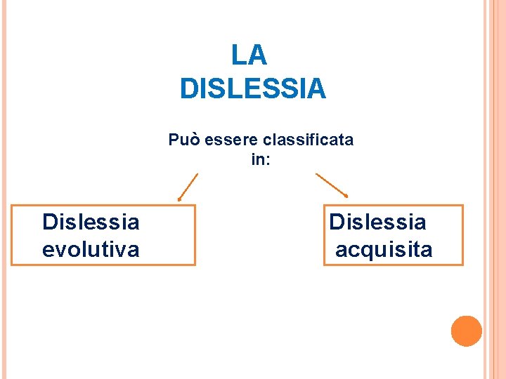 LA DISLESSIA Può essere classificata in: Ø Dislessia evolutiva Dislessia acquisita 