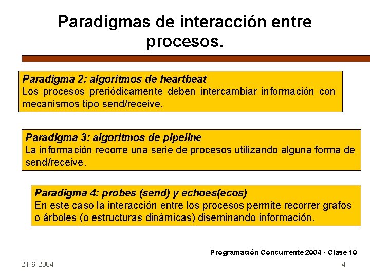 Paradigmas de interacción entre procesos. Paradigma 2: algoritmos de heartbeat Los procesos preriódicamente deben