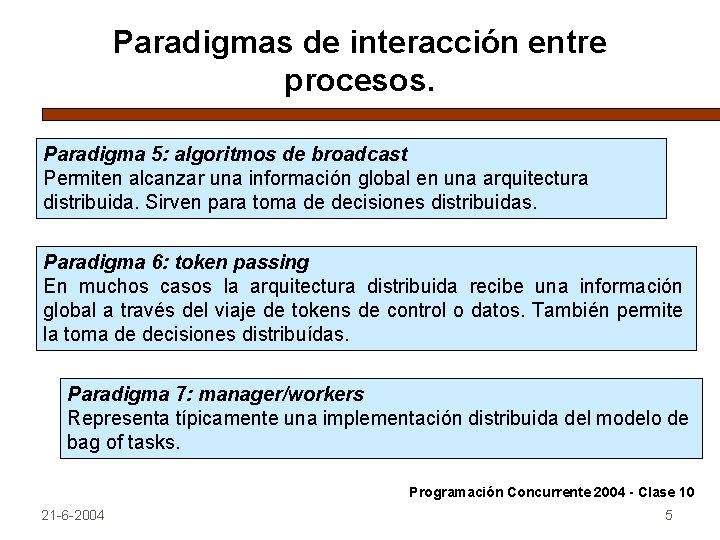 Paradigmas de interacción entre procesos. Paradigma 5: algoritmos de broadcast Permiten alcanzar una información