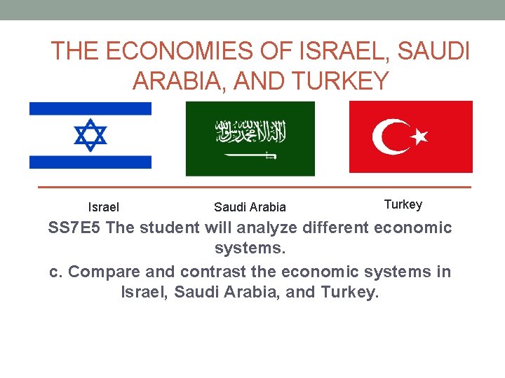 THE ECONOMIES OF ISRAEL, SAUDI ARABIA, AND TURKEY Israel Saudi Arabia Turkey SS 7