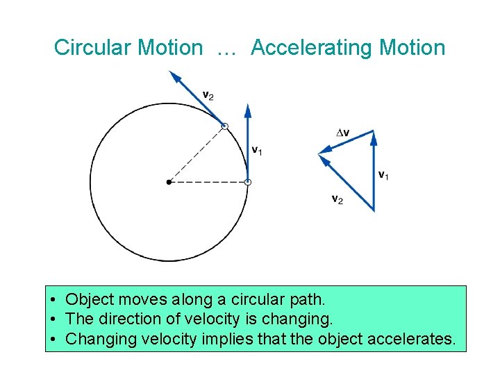 Circular Motion … Accelerating Motion • Object moves along a circular path. • The