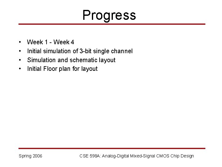 Progress • • Week 1 - Week 4 Initial simulation of 3 -bit single