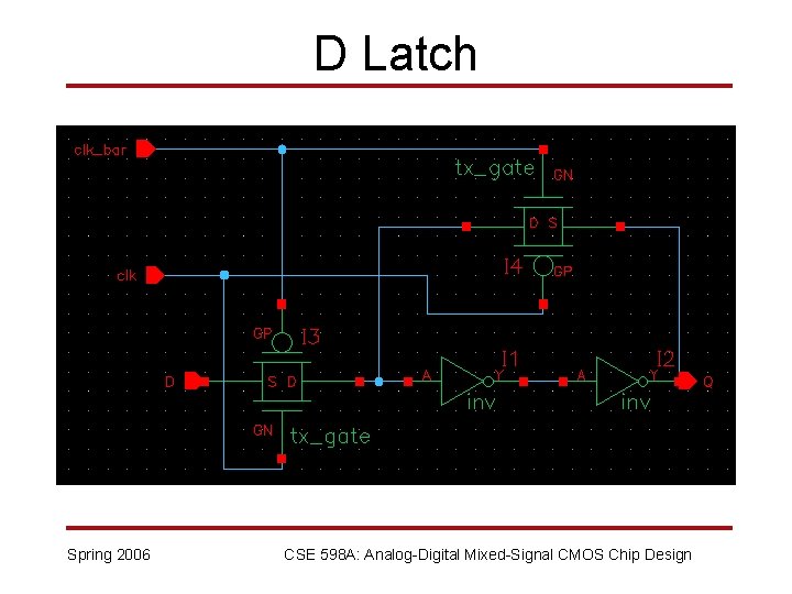 D Latch Spring 2006 CSE 598 A: Analog-Digital Mixed-Signal CMOS Chip Design 