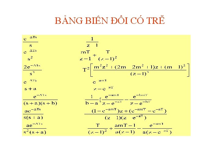 BẢNG BIẾN ĐỔI CÓ TRỄ 