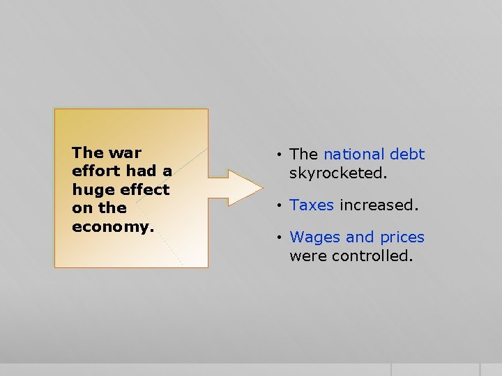 The war effort had a huge effect on the economy. • The national debt