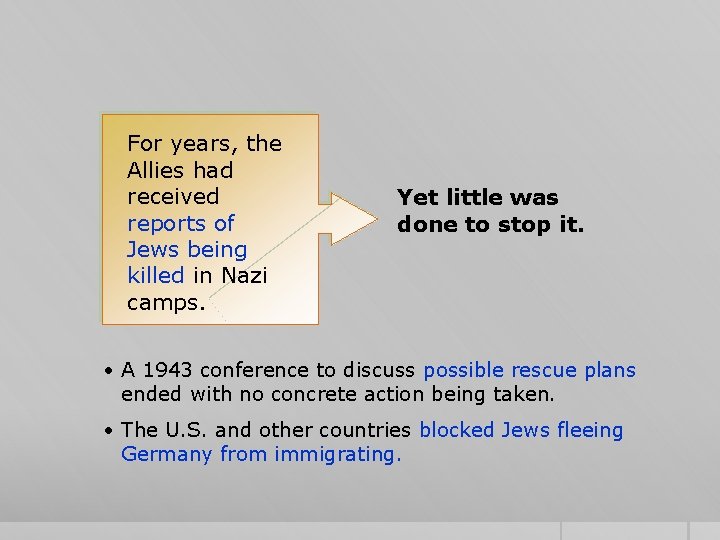 For years, the Allies had received reports of Jews being killed in Nazi camps.