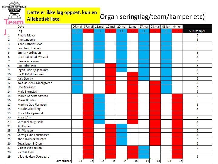 Team J 2002 Dette er ikke lag oppset, kun en Alfabetisk liste Organisering(lag/team/kamper etc)