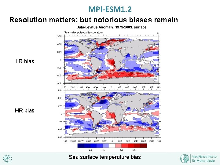 MPI-ESM 1. 2 Resolution matters: but notorious biases remain LR bias HR bias Sea