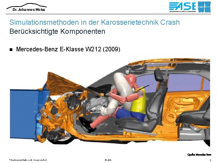 Simulationsmethoden in der Karosserietechnik Crash Berücksichtigte Komponenten n Mercedes-Benz E-Klasse W 212 (2009) Quelle: