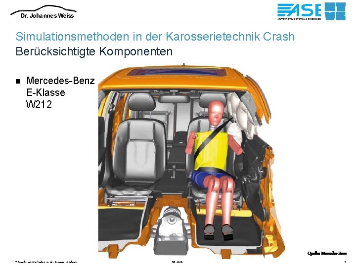 Simulationsmethoden in der Karosserietechnik Crash Berücksichtigte Komponenten n Mercedes-Benz E-Klasse W 212 Quelle: Mercedes-Benz