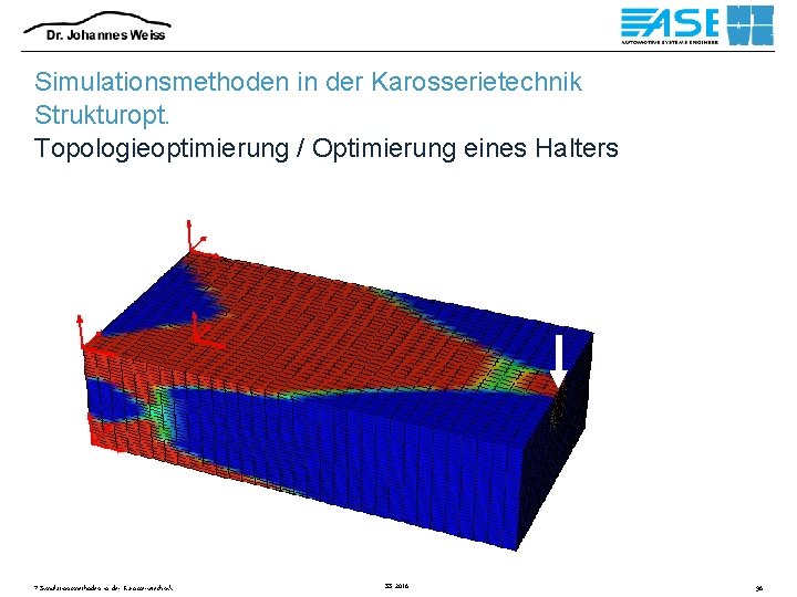 Simulationsmethoden in der Karosserietechnik Strukturopt. Topologieoptimierung / Optimierung eines Halters 7 Simulationsmethoden in der