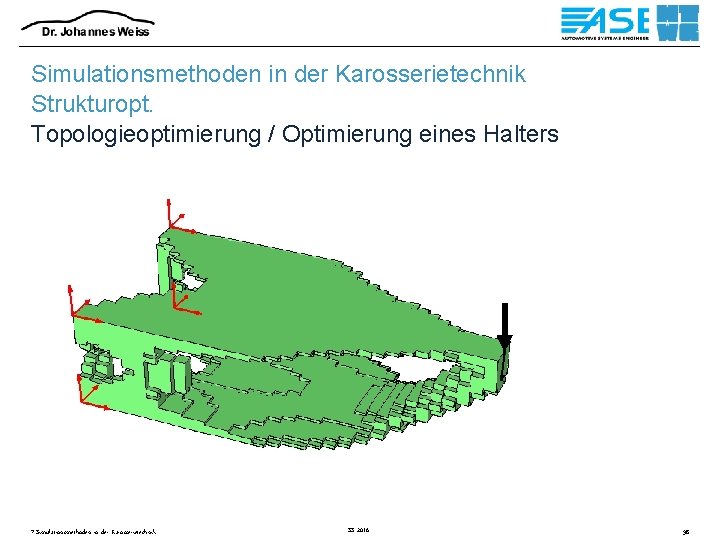 Simulationsmethoden in der Karosserietechnik Strukturopt. Topologieoptimierung / Optimierung eines Halters 7 Simulationsmethoden in der