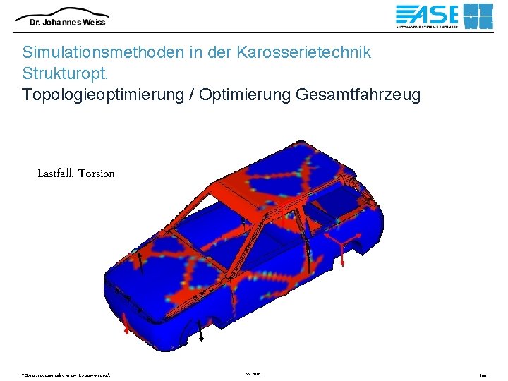 Simulationsmethoden in der Karosserietechnik Strukturopt. Topologieoptimierung / Optimierung Gesamtfahrzeug Lastfall: Torsion 7 Simulationsmethoden in