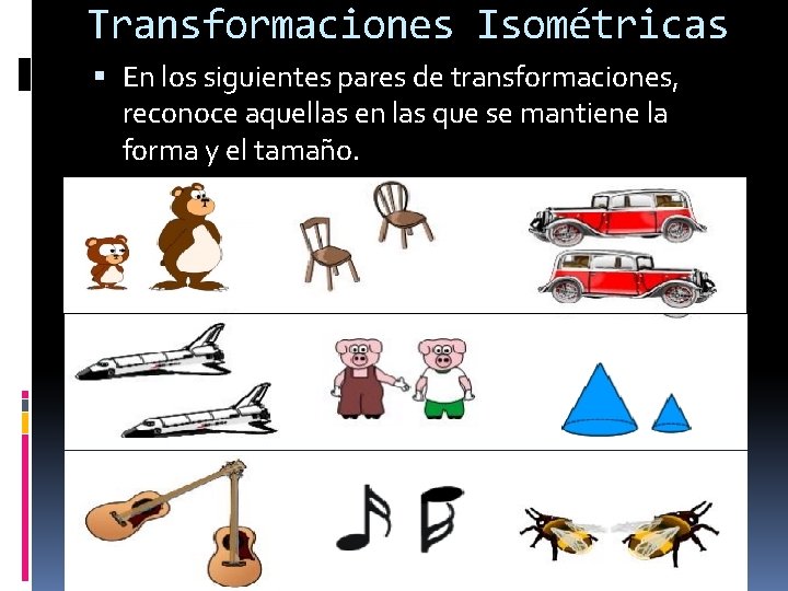 Transformaciones Isométricas En los siguientes pares de transformaciones, reconoce aquellas en las que se