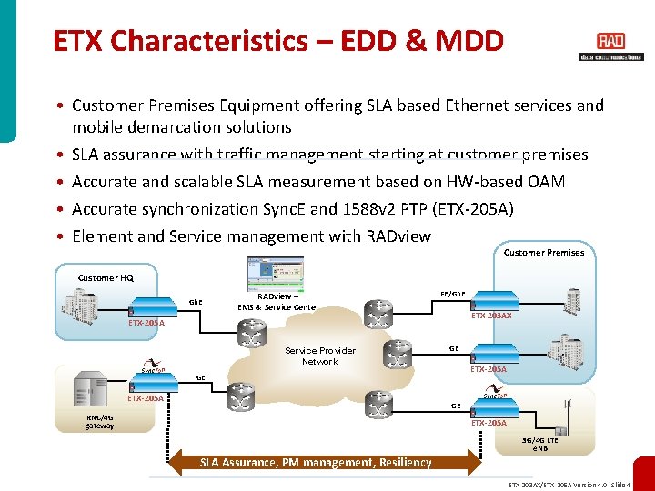 ETX Characteristics – EDD & MDD • Customer Premises Equipment offering SLA based Ethernet