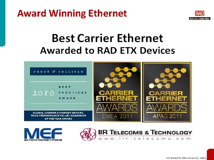 Award Winning Ethernet ETX-203 AX/ETX-205 A Version 4. 0 Slide 6 