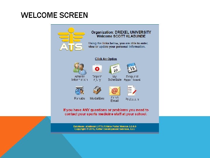 WELCOME SCREEN 