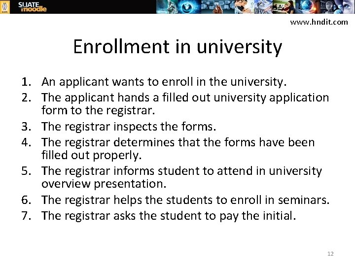 www. hndit. com Enrollment in university 1. An applicant wants to enroll in the