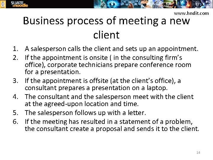 www. hndit. com Business process of meeting a new client 1. A salesperson calls