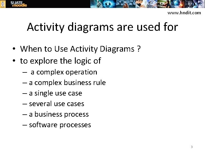 www. hndit. com Activity diagrams are used for • When to Use Activity Diagrams