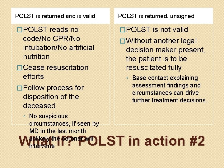 POLST is returned and is valid POLST is returned, unsigned � POLST reads no