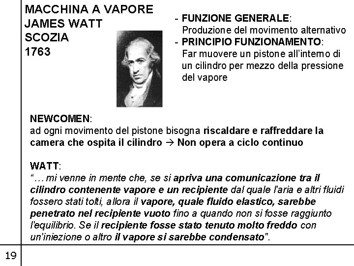 MACCHINA A VAPORE JAMES WATT SCOZIA 1763 - FUNZIONE GENERALE: Produzione del movimento alternativo