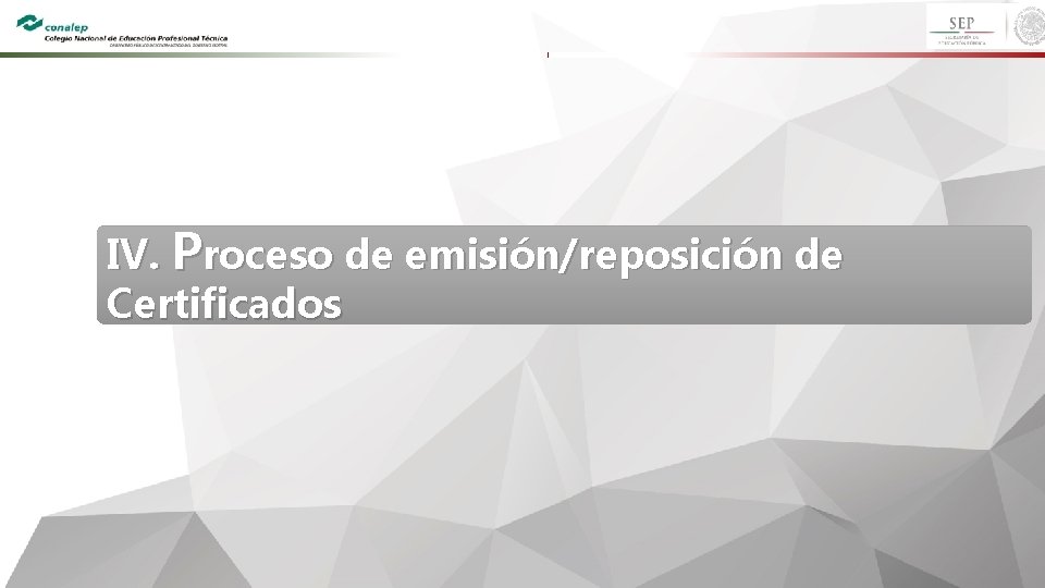 IV. Proceso de emisión/reposición de Certificados 