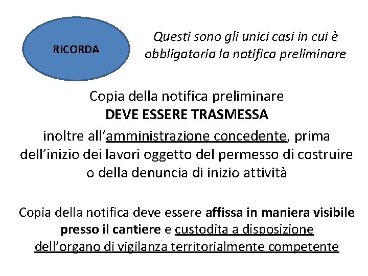 RICORDA Questi sono gli unici casi in cui è obbligatoria la notifica preliminare Copia