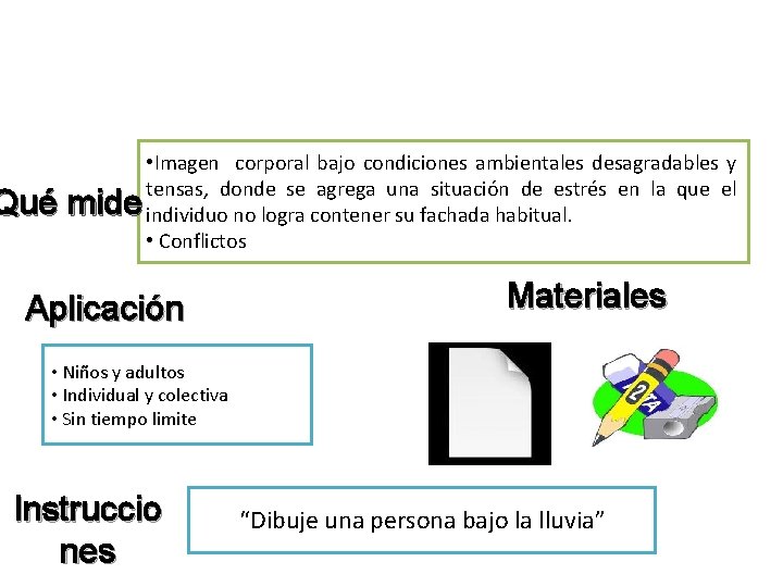 Qué • Imagen corporal bajo condiciones ambientales desagradables y tensas, donde se agrega una
