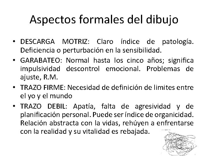 Aspectos formales del dibujo • DESCARGA MOTRIZ: Claro índice de patología. Deficiencia o perturbación