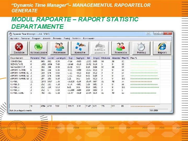 “Dynamic Time Manager”– MANAGEMENTUL RAPOARTELOR GENERATE MODUL RAPOARTE – RAPORT STATISTIC DEPARTAMENTE 
