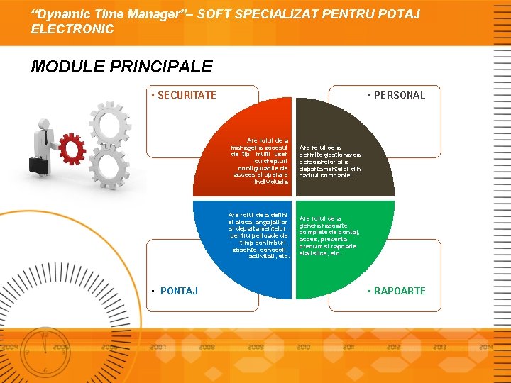“Dynamic Time Manager”– SOFT SPECIALIZAT PENTRU POTAJ ELECTRONIC MODULE PRINCIPALE • SECURITATE • PONTAJ