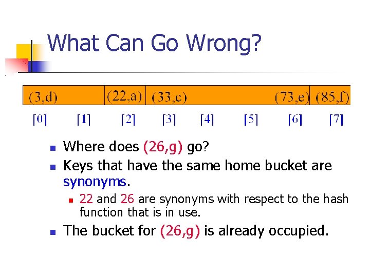 What Can Go Wrong? Where does (26, g) go? Keys that have the same