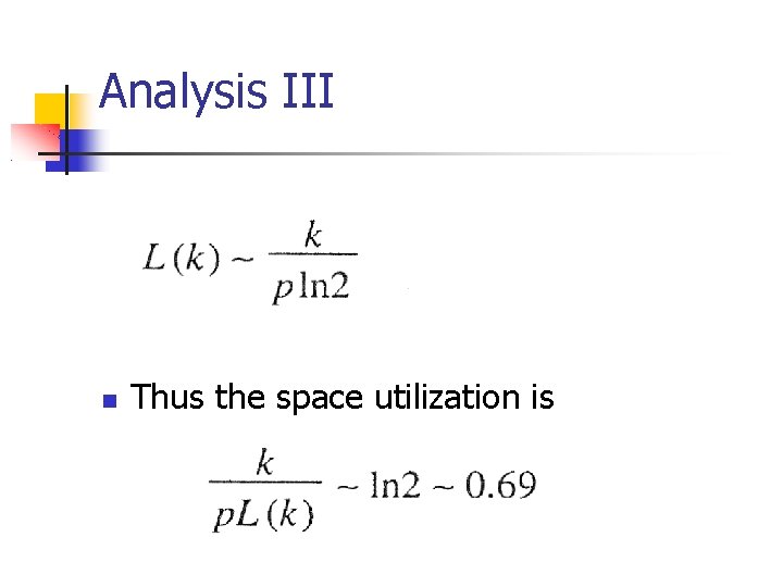 Analysis III Thus the space utilization is 