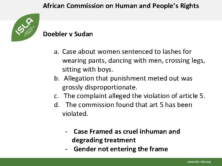 African Commission on Human and People’s Rights Doebler v Sudan a. Case about women