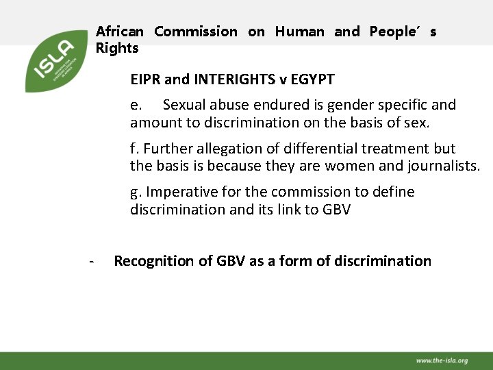 African Commission on Human and People’s Rights EIPR and INTERIGHTS v EGYPT e. Sexual