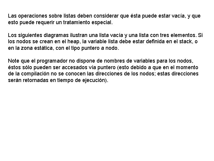 Las operaciones sobre listas deben considerar que ésta puede estar vacía, y que esto