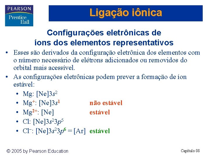 Ligação iônica Configurações eletrônicas de íons dos elementos representativos • Esses são derivados da