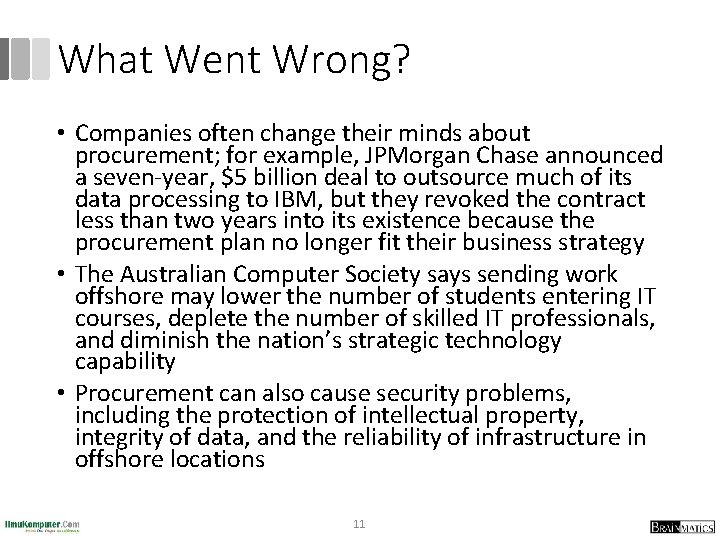 What Went Wrong? • Companies often change their minds about procurement; for example, JPMorgan