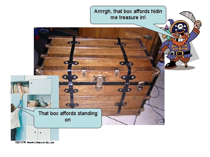 Arrrrgh, that box affords hidin me treasure in! That box affords standing on 