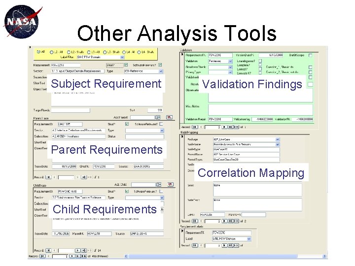 Other Analysis Tools Subject Requirement Validation Findings Parent Requirements Correlation Mapping Child Requirements 