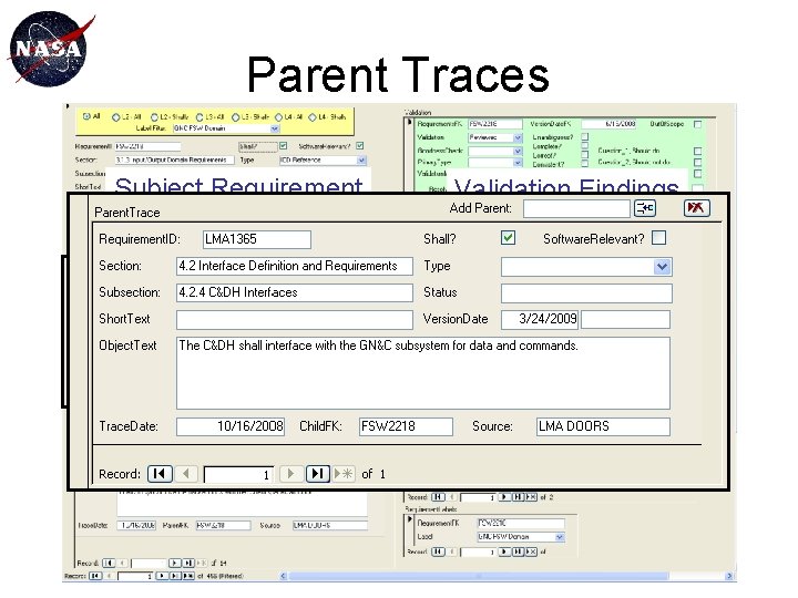 Parent Traces Subject Requirement Validation Findings Parent Requirements Correlation Mapping Child Requirements 