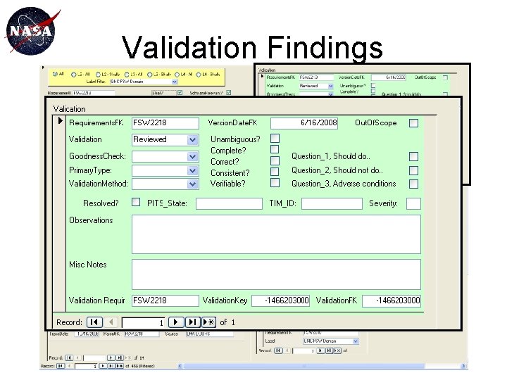 Validation Findings Subject Requirement Validation Findings Parent Requirements Correlation Mapping Child Requirements 