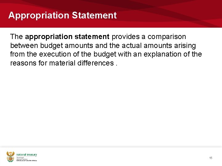 Appropriation Statement The appropriation statement provides a comparison between budget amounts and the actual Appropriation Statement The appropriation statement provides a comparison between budget amounts and the actual