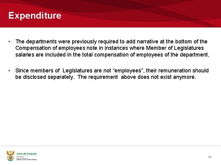Expenditure • The departments were previously required to add narrative at the bottom of Expenditure • The departments were previously required to add narrative at the bottom of