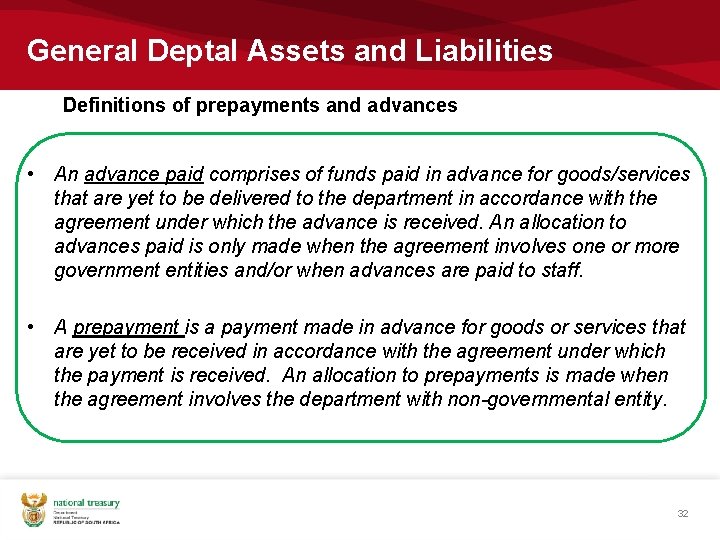 General Deptal Assets and Liabilities Definitions of prepayments and advances • An advance paid General Deptal Assets and Liabilities Definitions of prepayments and advances • An advance paid