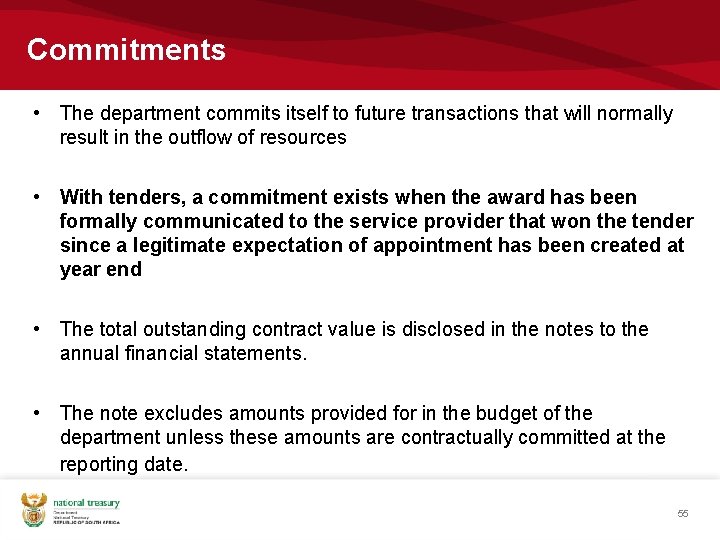 Commitments • The department commits itself to future transactions that will normally result in Commitments • The department commits itself to future transactions that will normally result in