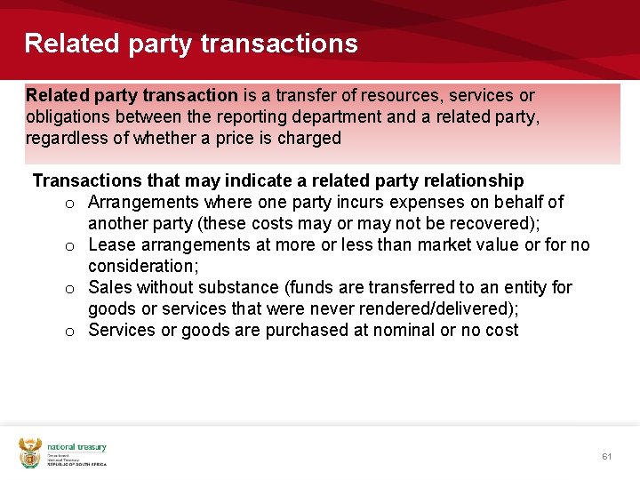 Related party transactions Related party transaction is a transfer of resources, services or obligations Related party transactions Related party transaction is a transfer of resources, services or obligations